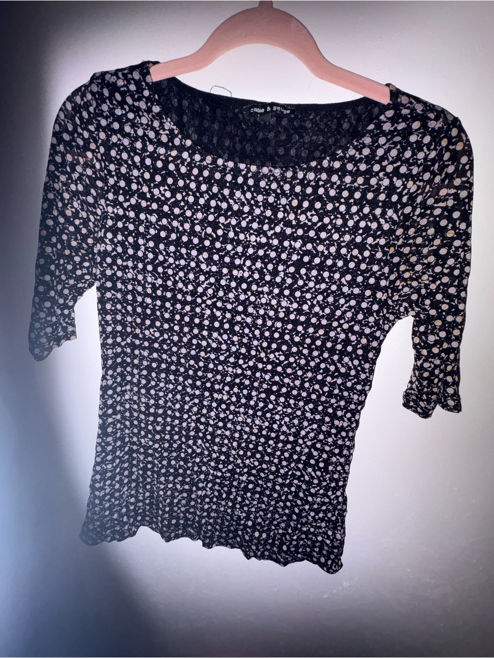 Cable & Gauge Black Top with light purple Dot Print
